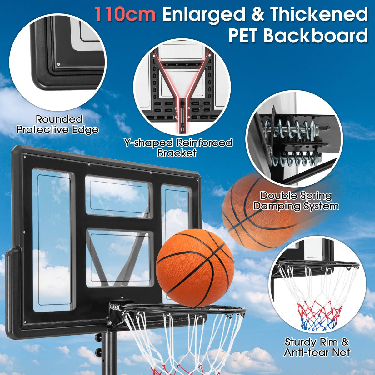 Portable Basketball Hoop with 11-Level Height Adjustable Basketball Hoop and Goal