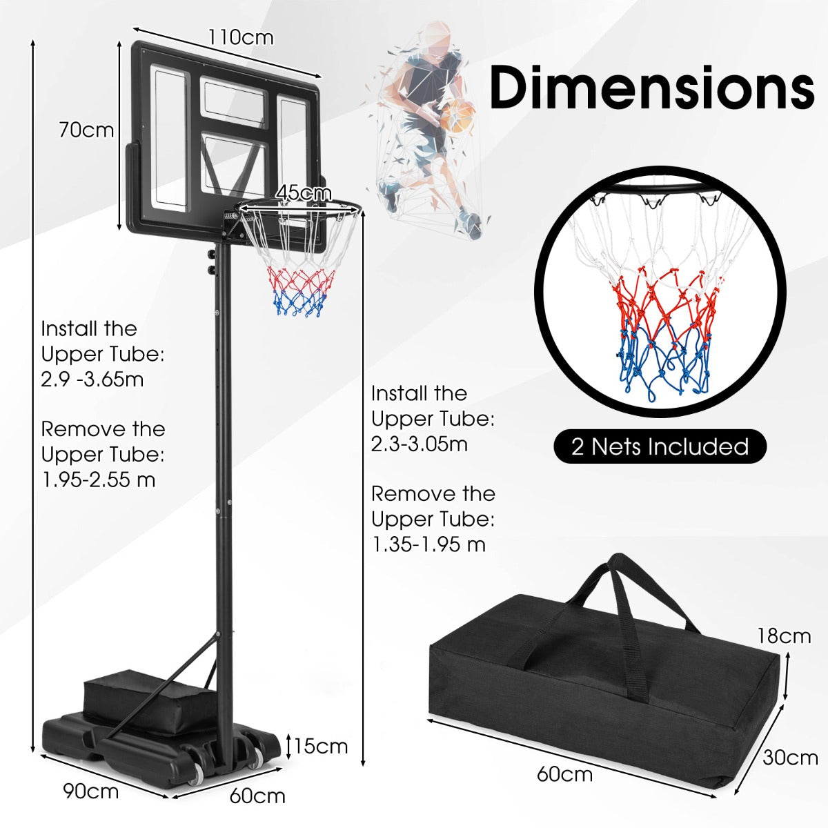 Portable Basketball Hoop with 11-Level Height Adjustable Basketball Hoop and Goal