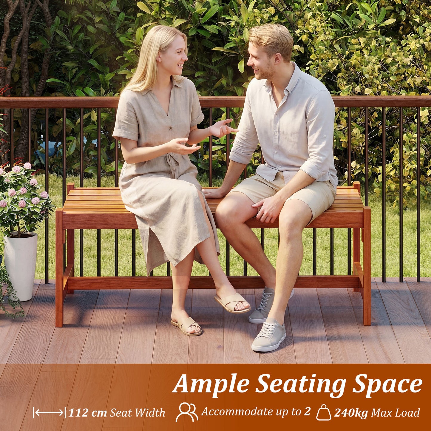 112cm Patio Wood Bench Set of 2 Outdoor Solid Hardwood Dining Bench