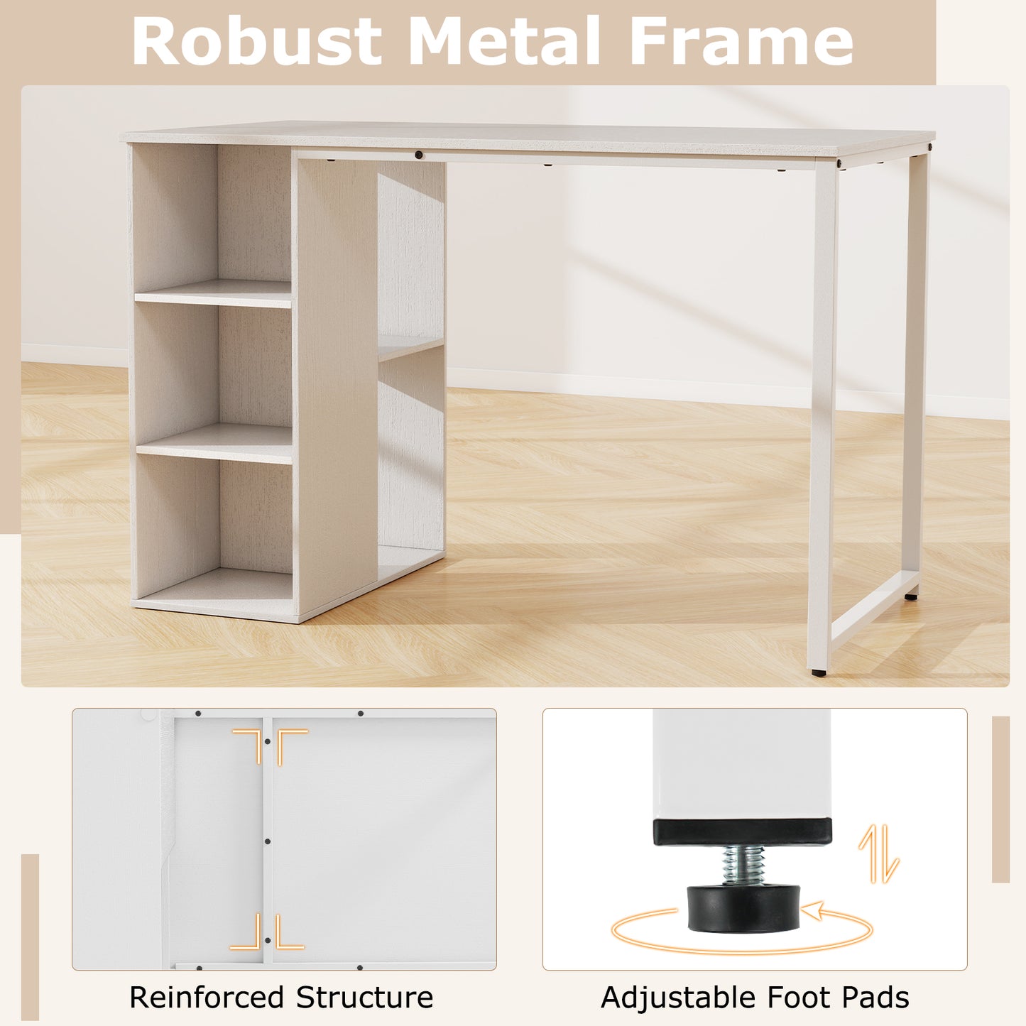 115 CM Computer Desk with 5 Storage Compartments-White