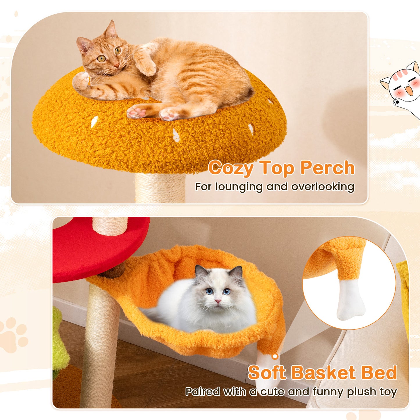 117 cm Modern Cat Tree with Sisal Posts and Plush Cushions for Indoor-Yellow