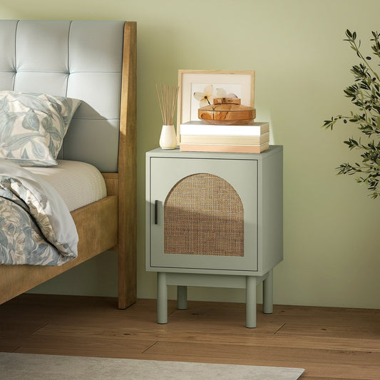 HOMCOM Rattan Bedside Table in Light Green, image 2
