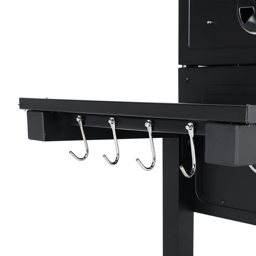 Grill ogrodowy ze stali węglowej, szeroki na 138 cm, z półkami bocznymi