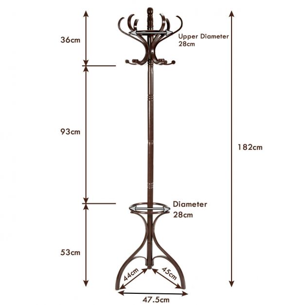 Practical Birch Coat Stand with 360° Rotating Top Tier for Jacket Red-Brown