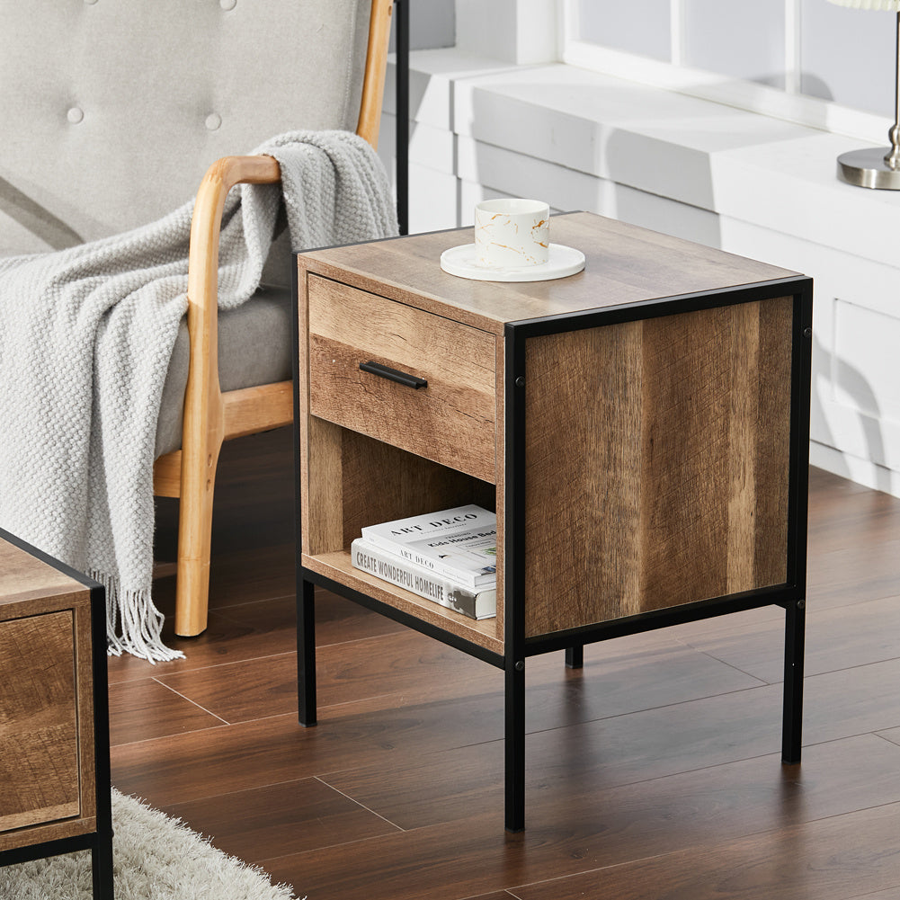 Storage Bedside Table 2 Shelves End Table Industrial Nightstand