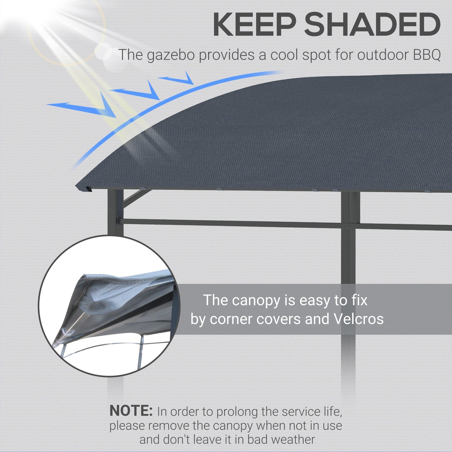 Outsunny 2.2 x 1.5 m BBQ Grill Gazebo Tent, Garden Grill with Metal Frame, Curved Canopy and 10 Hooks, Outdoor Sun Shade, Dark Grey