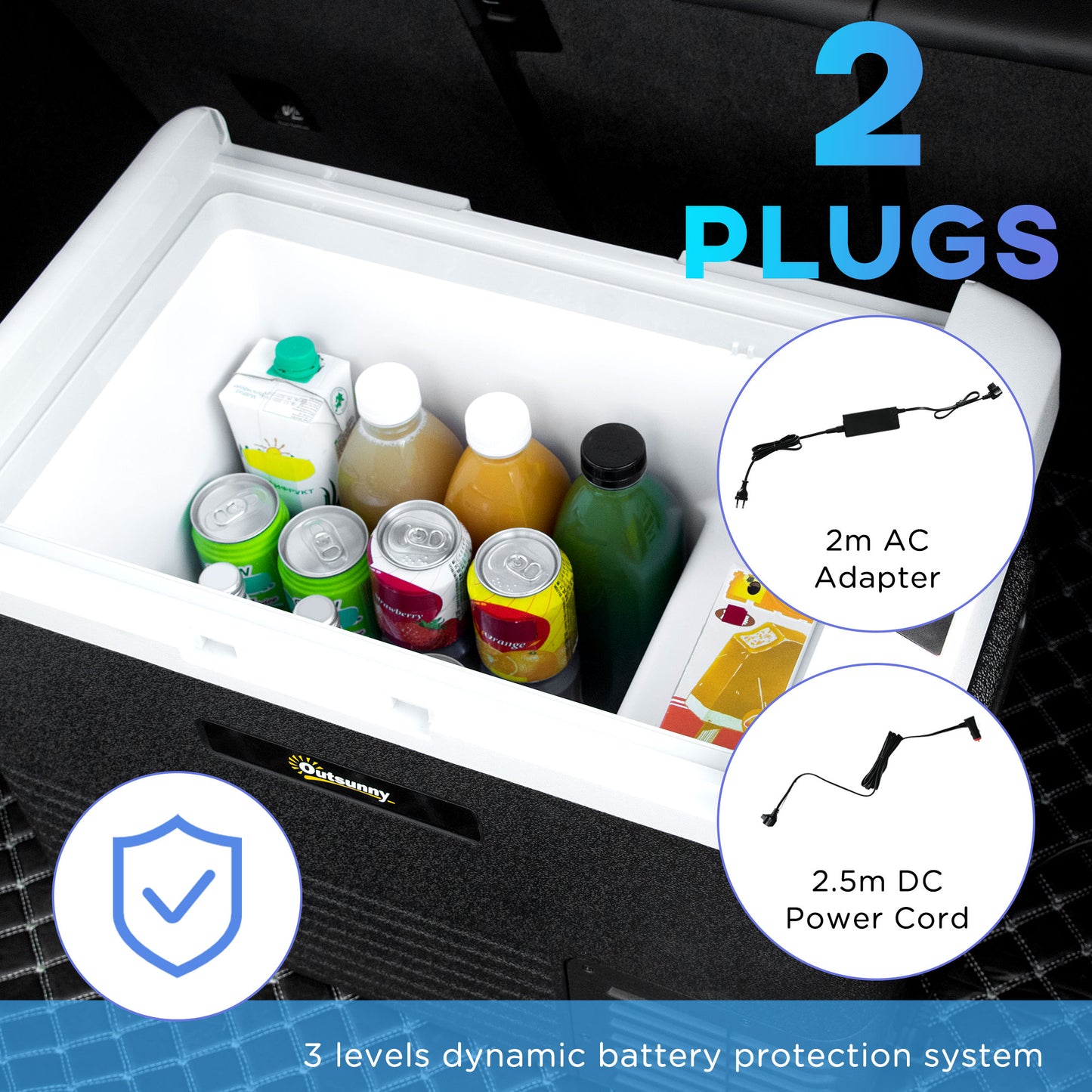 Outsunny 40L Car Refrigerator, Portable Compressor Car Fridge Freezer, Electric Cooler Box with 12/24V DC and 110-240V AC for Camping, Driving, Picnic, Down to -20℃