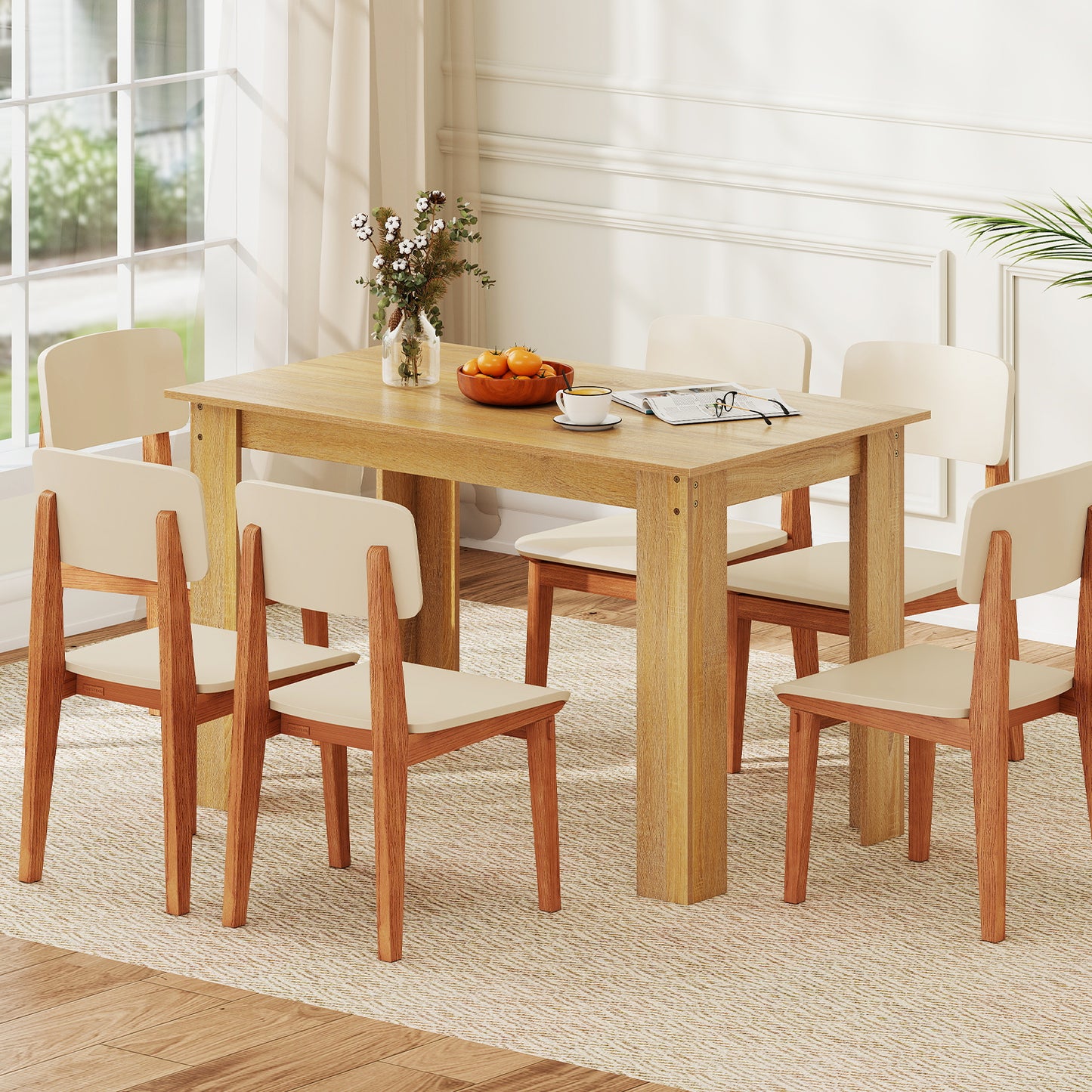 120 CM Dining Table for 4-6 People Wooden Rectangular Table Long Dinner Table-Natural
