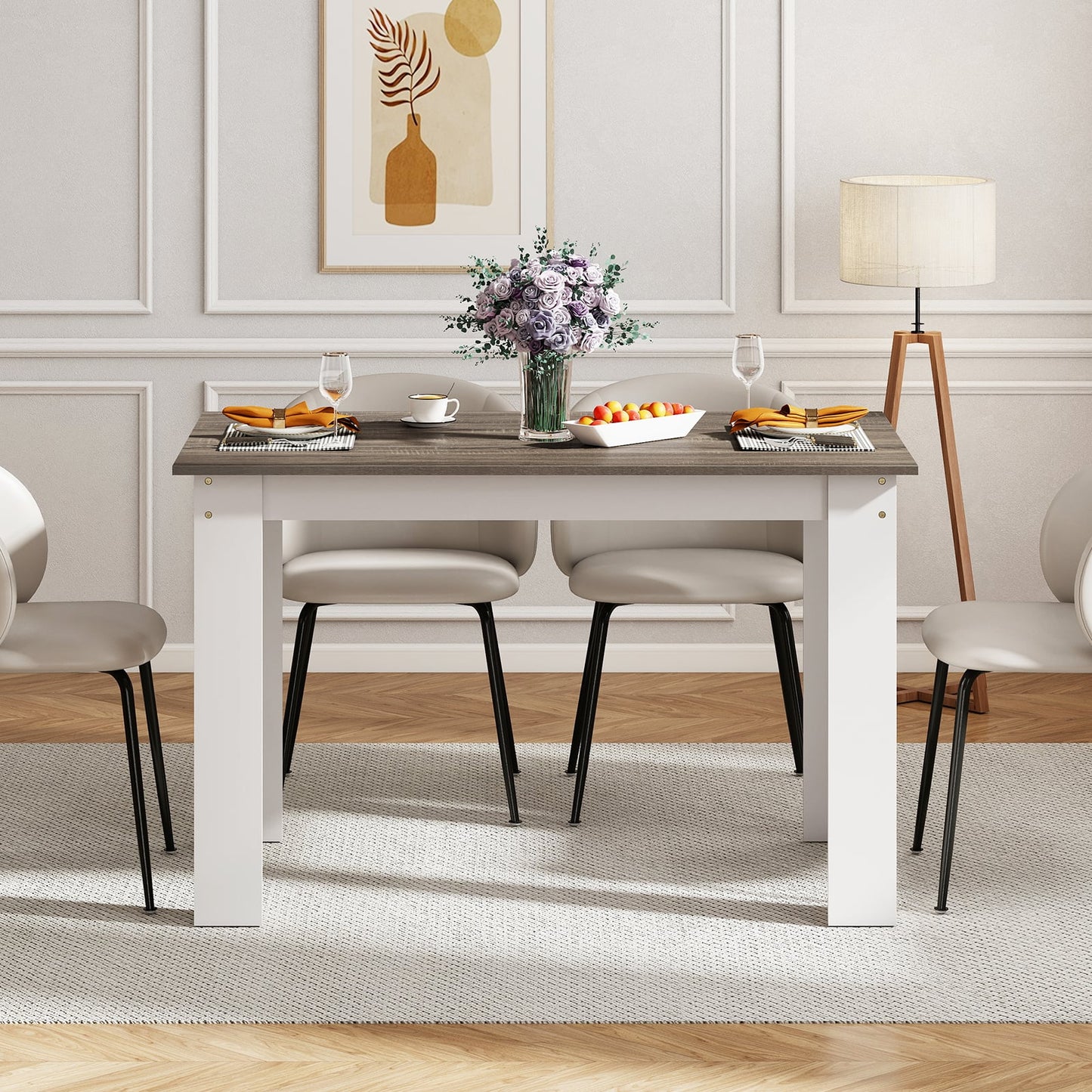 120 CM Dining Table for 4-6 People Wooden Rectangular Table Long Dinner Table-White