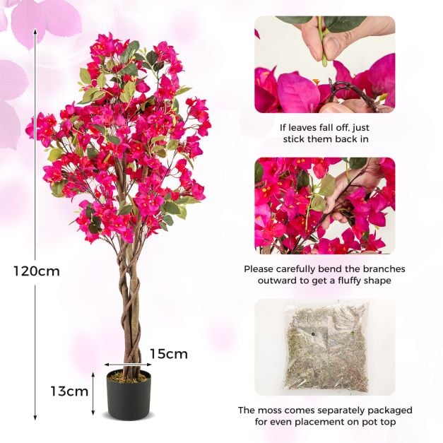 120 CM Tall Artificial Bougainvillea Tree with Blooming Flowers- Rose