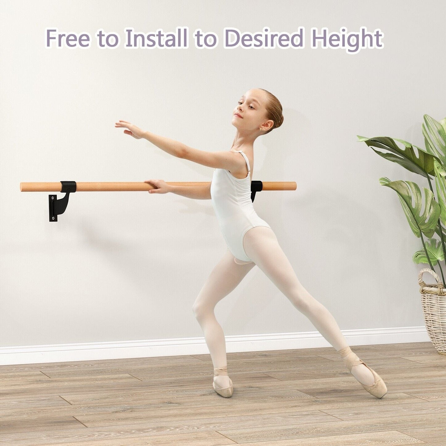 120CM Wall-Mounted Beech Wood Ballet Barre-Black