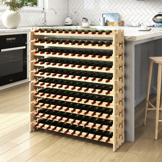 120 Bottles Wine Rack 10-Tier Stackable Wine Storage Stand-Natural