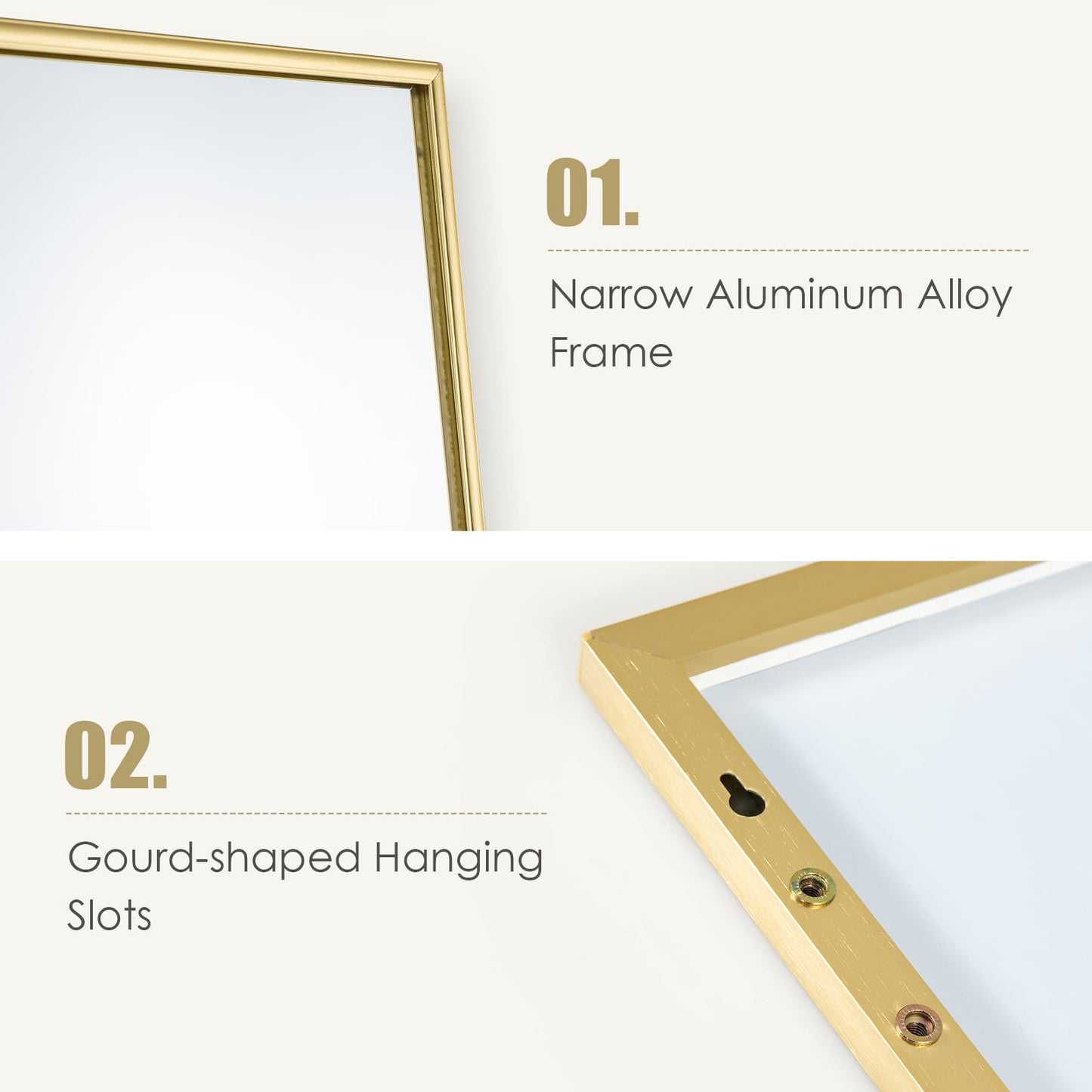 120 x 37 cm Full Length Wall Hanging Mirror with Adjustable Hook-Golden