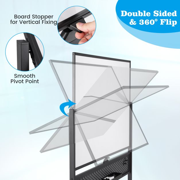120 x 90 CM Double-Sided Dry Erase Mobile Board with Stand-Black