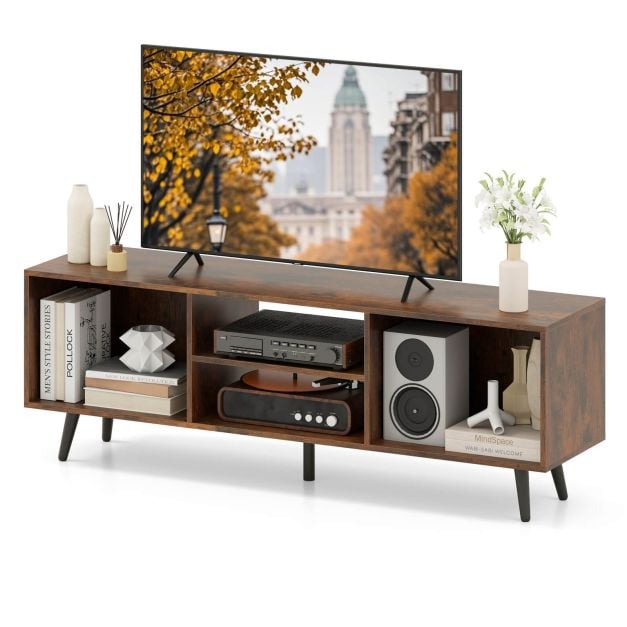 120cm Mid Century Modern TV Stand with Shelves and 5 Metal Legs-Rustic Brown