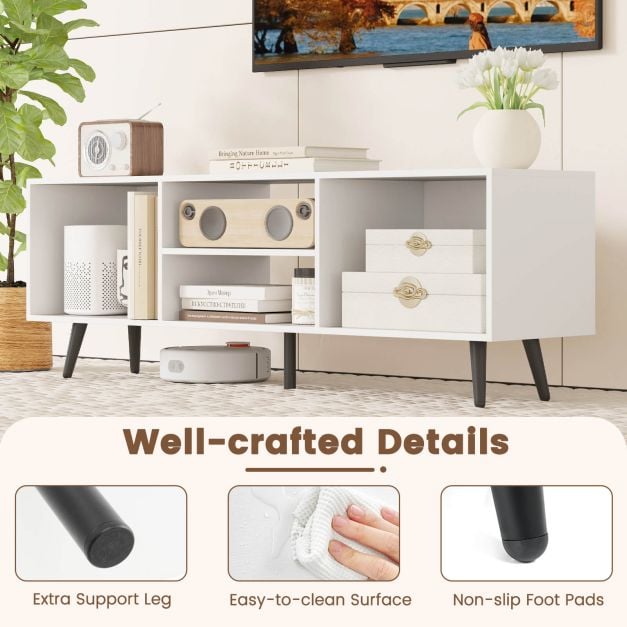 120cm Mid Century Modern TV Stand with Shelves and 5 Metal Legs-White