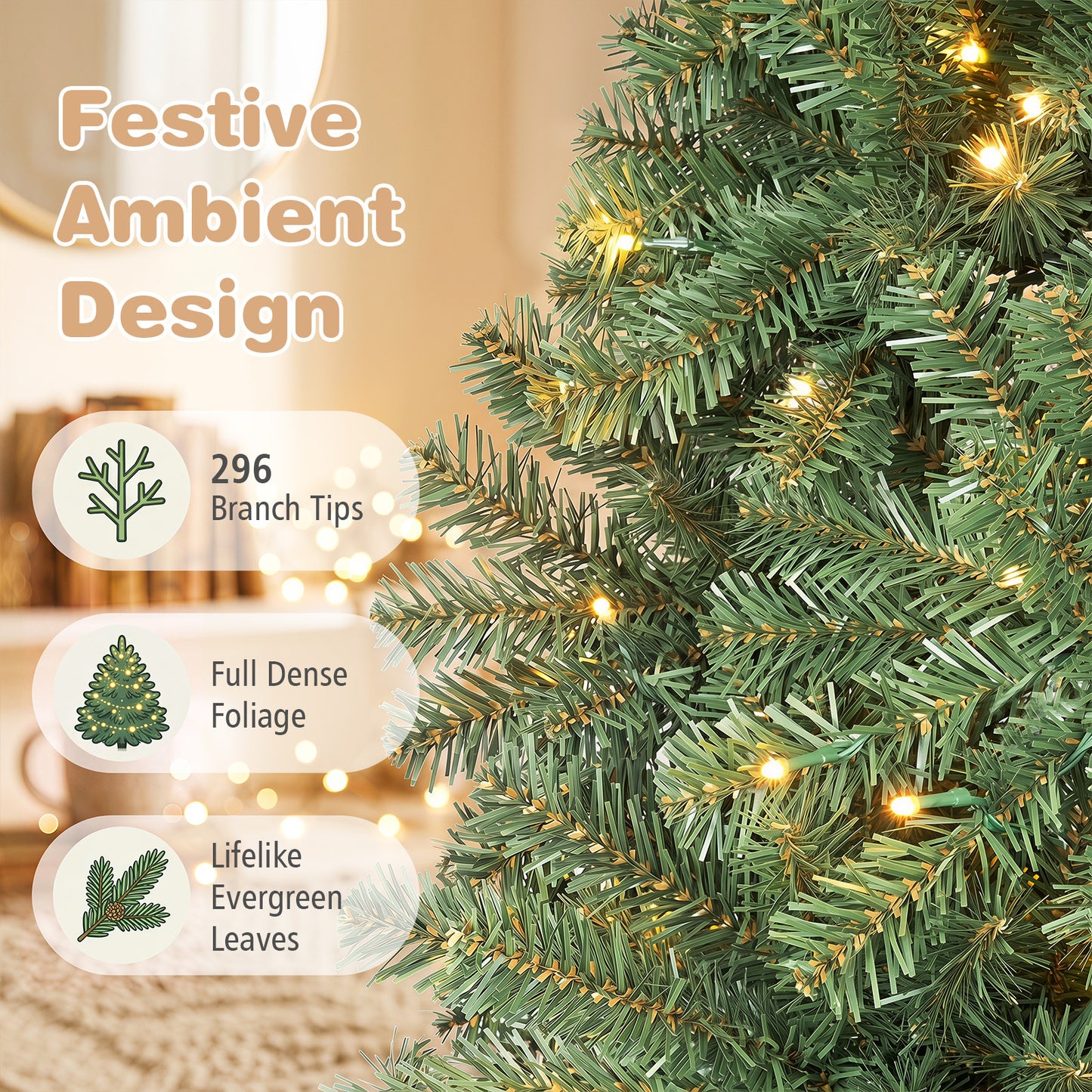122 cm Artificial Christmas Tree with Branch Tips and LED Lights for Indoor