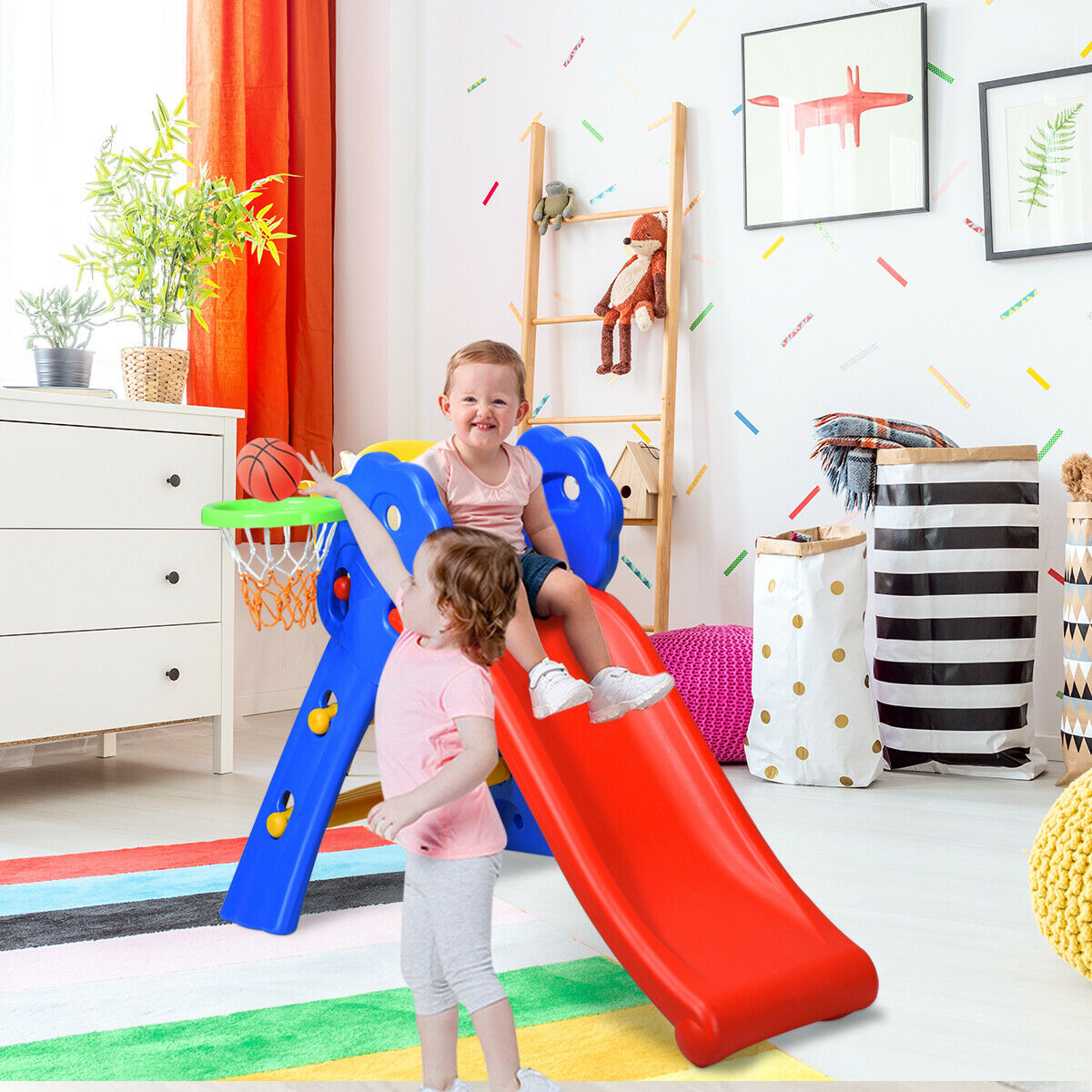 Folding Child's First Slide with Basketball Hoop