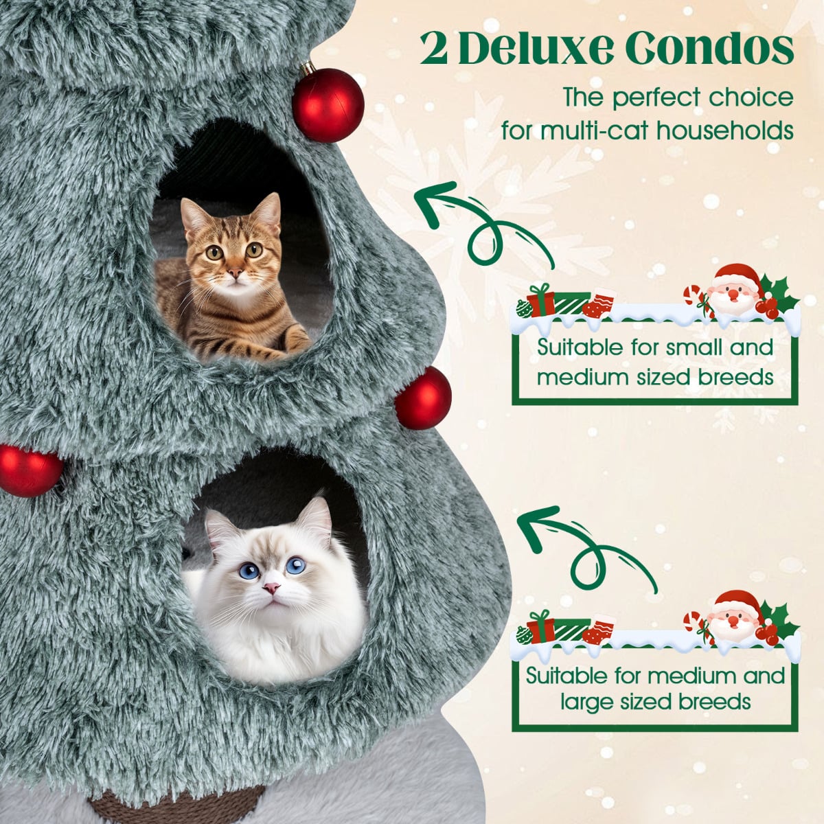 123 cm Christmas Cat Tree Modern Cat Tower with 2 Large Condos-Green