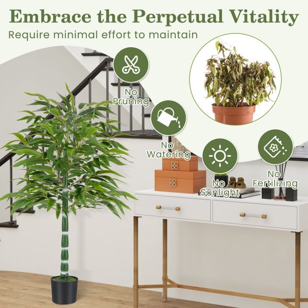 125 CM Artificial Bamboo Tree Set of 2 with Plastic Nursery Pot and Adjustable Branches