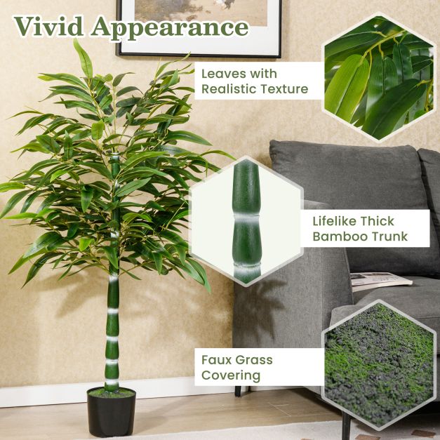 125 CM Artificial Bamboo Tree Set of 2 with Plastic Nursery Pot and Adjustable Branches