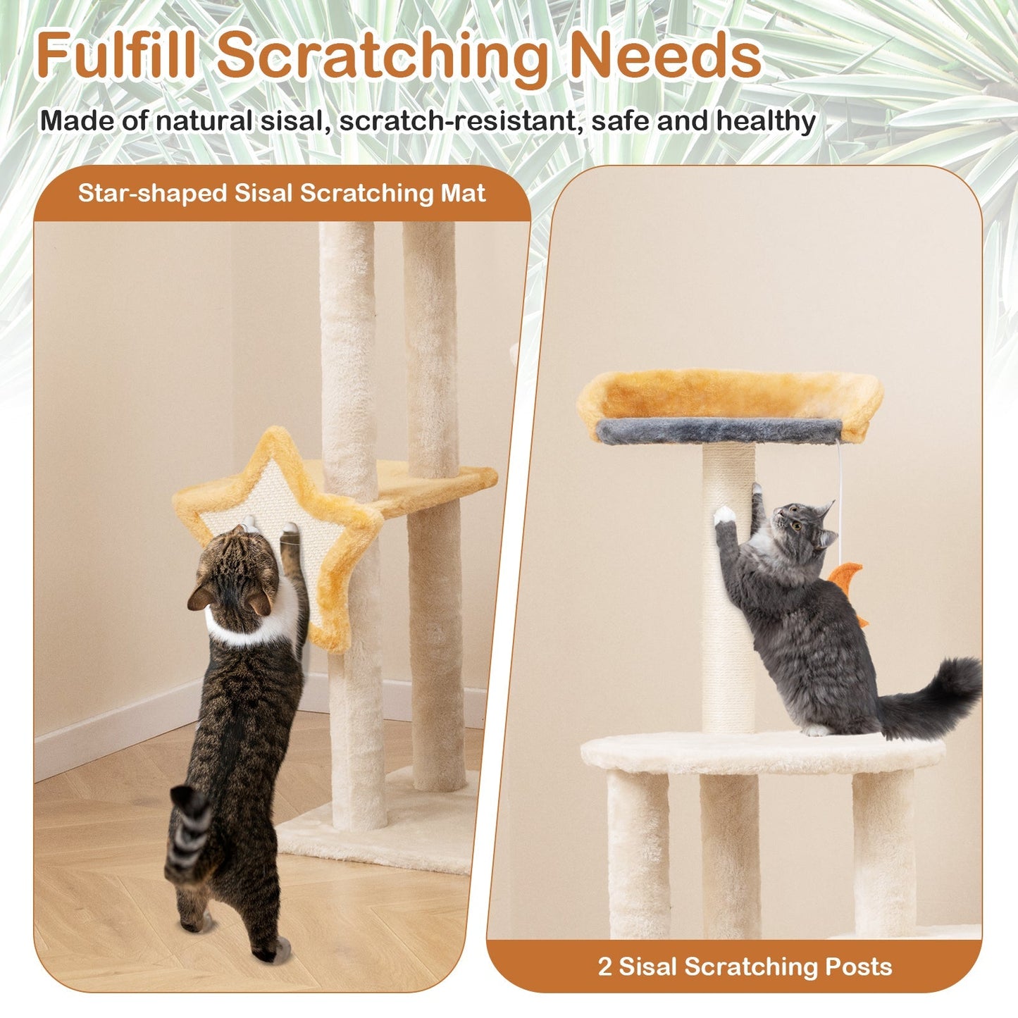 128 cm Tall Cat Tree with Sisl Scratching Posts and Dangling Toys