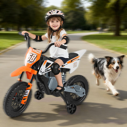 12V Kids Dirt Bike with Twist Throttle Grip Electric Motorcycle with Music-Orange