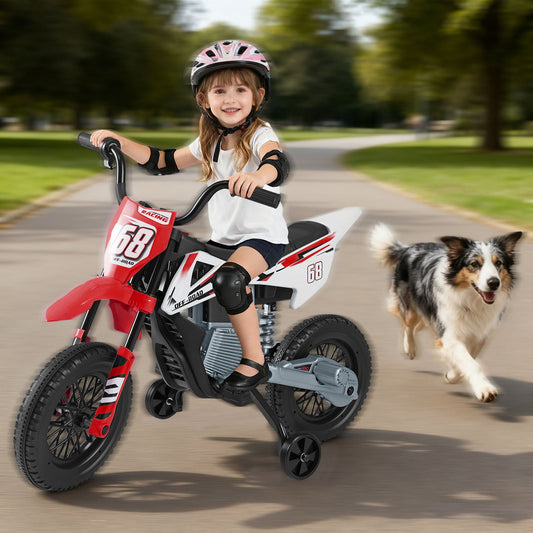 12V Kids Dirt Bike with Twist Throttle Grip Electric Motorcycle with Music-Red