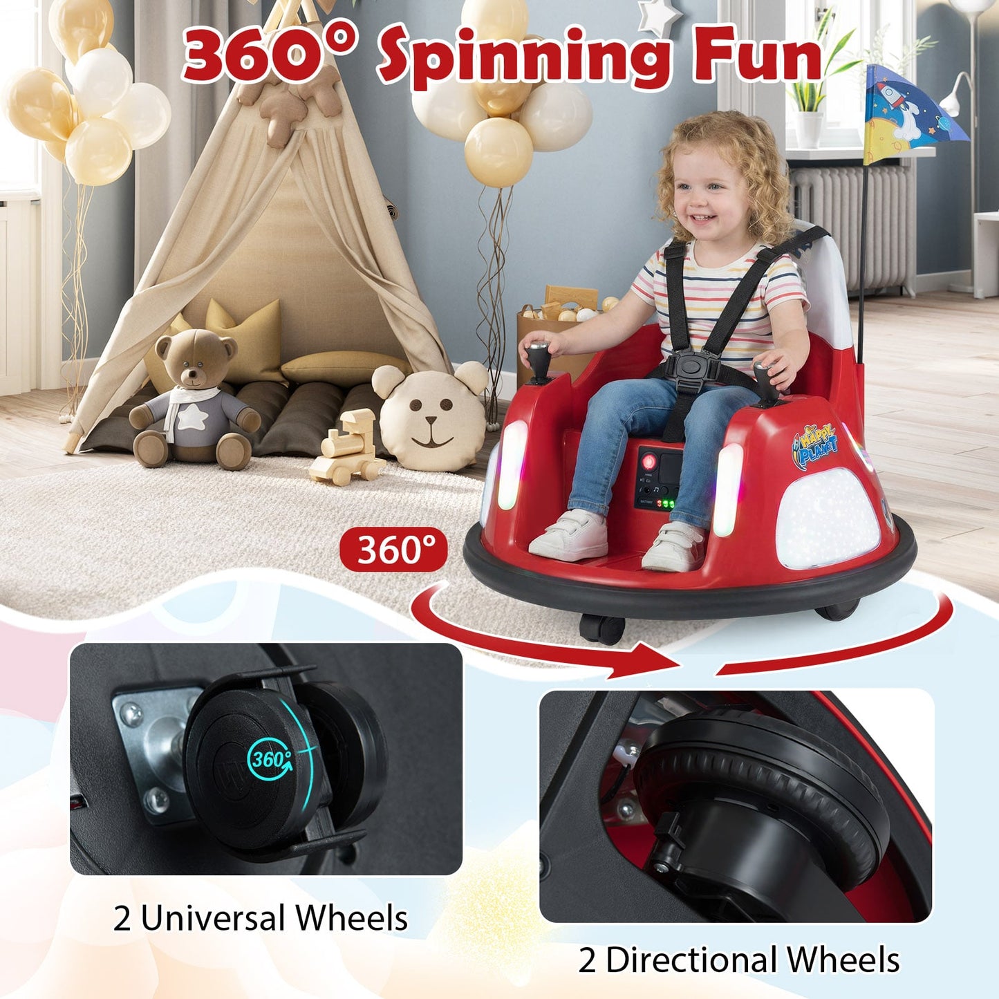 12V Bumper Car for Kids with Remote Control and Lighting Modes-Red