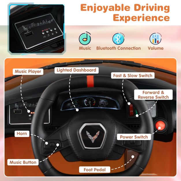 12V Electric Kids Ride On Car with Remote Control and Lights-Orange