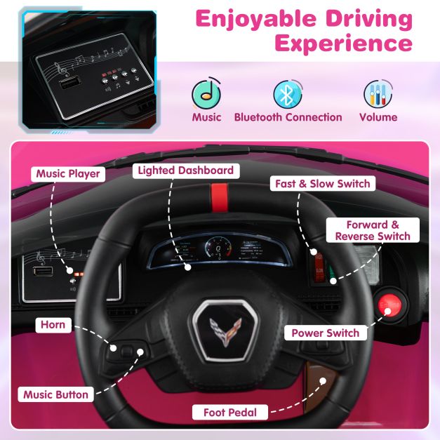 12V Electric Kids Ride On Car with Remote Control and Lights-Pink