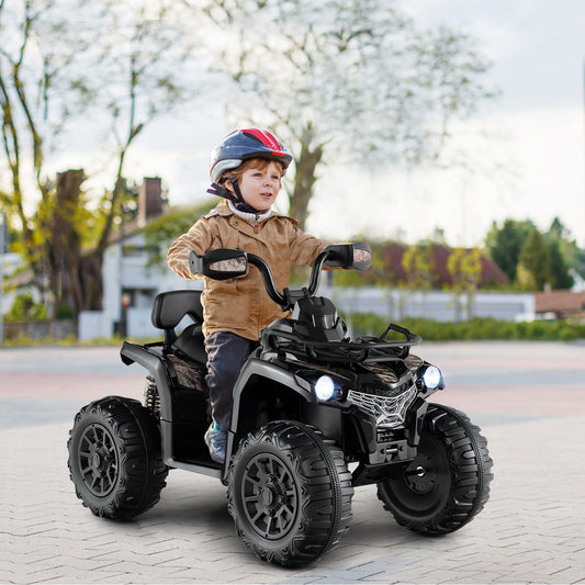 12V Electric Powered Quad Vehicle with Spring Suspension Oversized Wheels and Storage Basket-Black