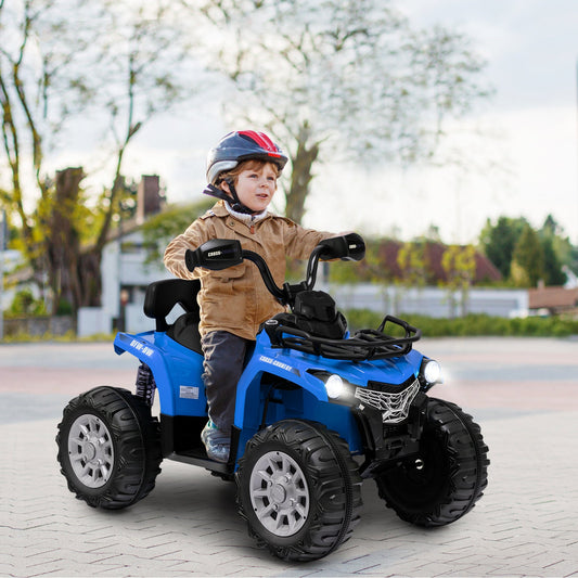 12V Electric Powered Quad Vehicle with Spring Suspension Oversized Wheels and Storage Basket-Blue