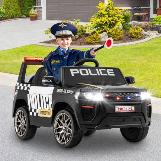 12V Kid Ride on Police Car with Remote Control for Children-Black