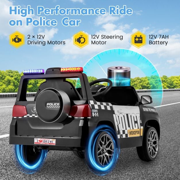 12V Kid Ride on Police Car with Remote Control for Children-Black