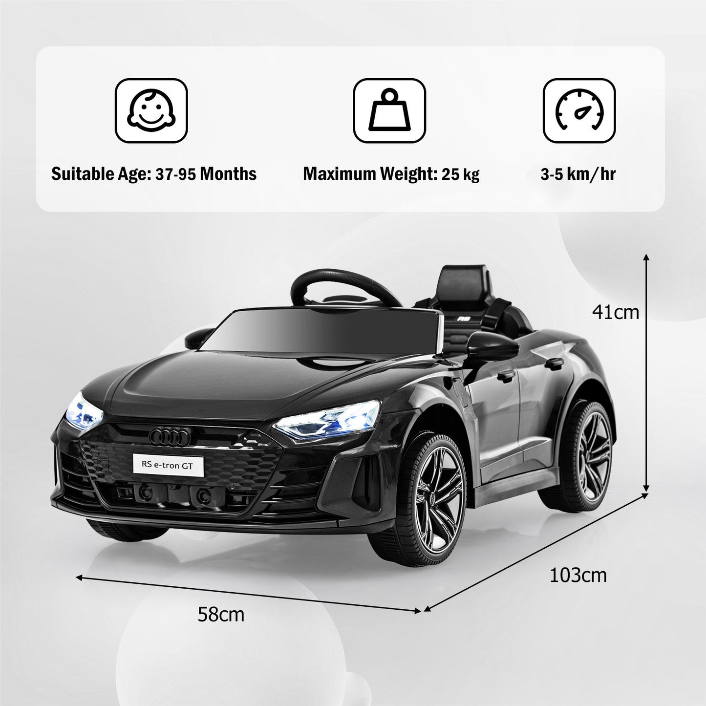 12V Audi Licensed Electric Kids Ride On Car with Remote Control-Black