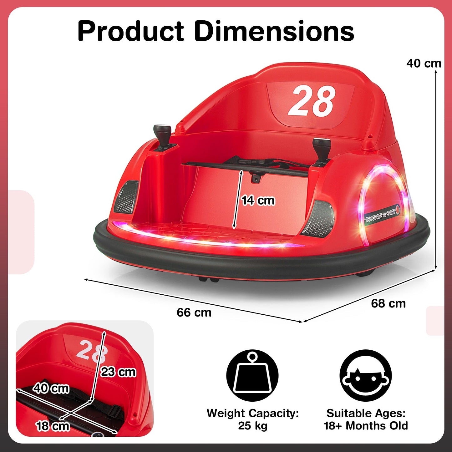 12V Kids Ride on Bumper Car with Flashing Lights and Remote Control-Red