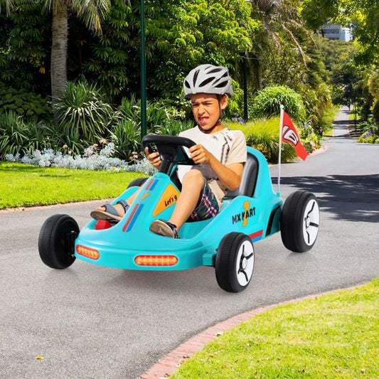 12V Kids Electric Go Kart with Remote and 3 Speeds and Lights-Blue