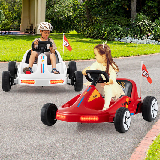 12V Kids Electric Go Kart with Remote and 3 Speeds and Lights-White