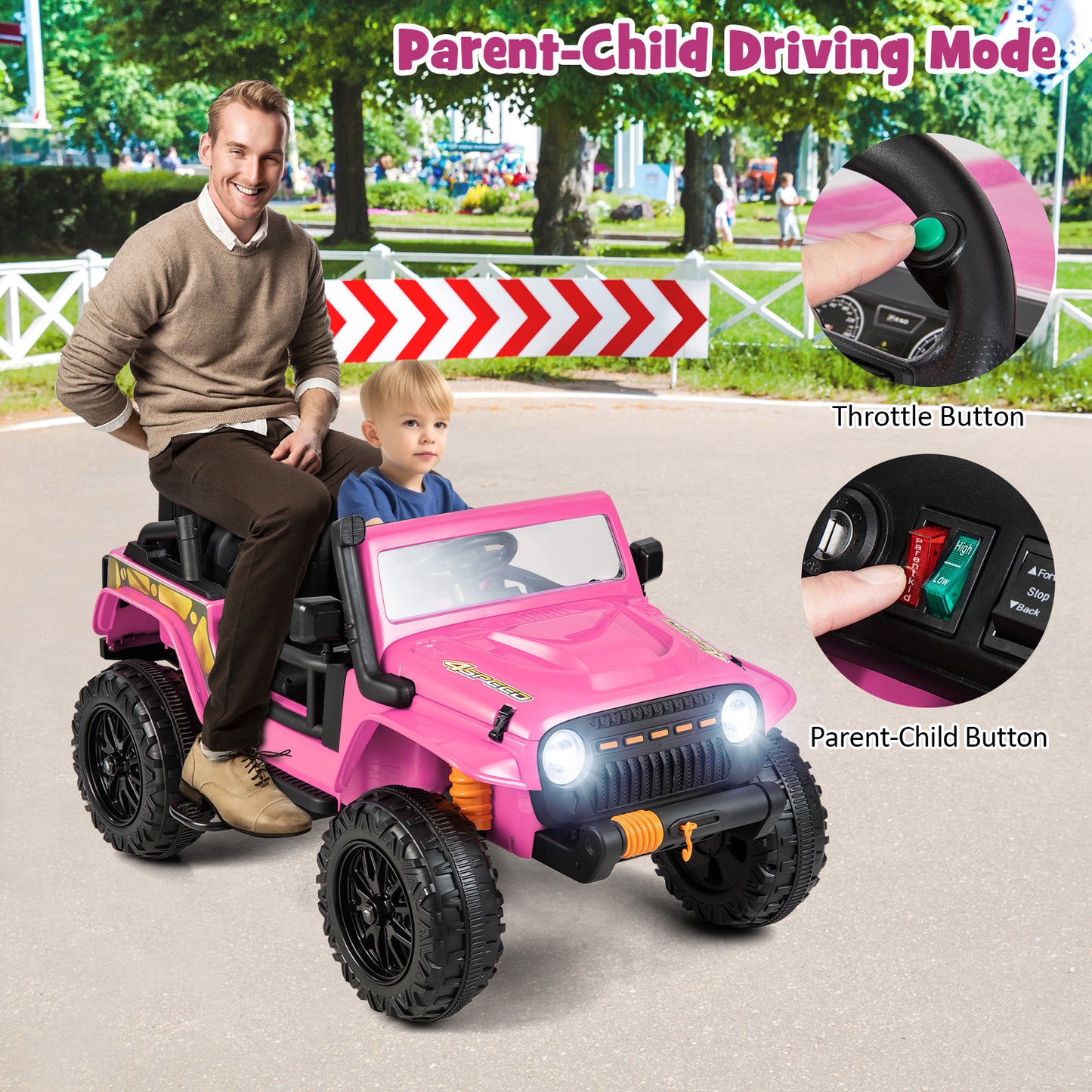 12V Kids Electric Ride on Car with Music and LED Lights-Pink