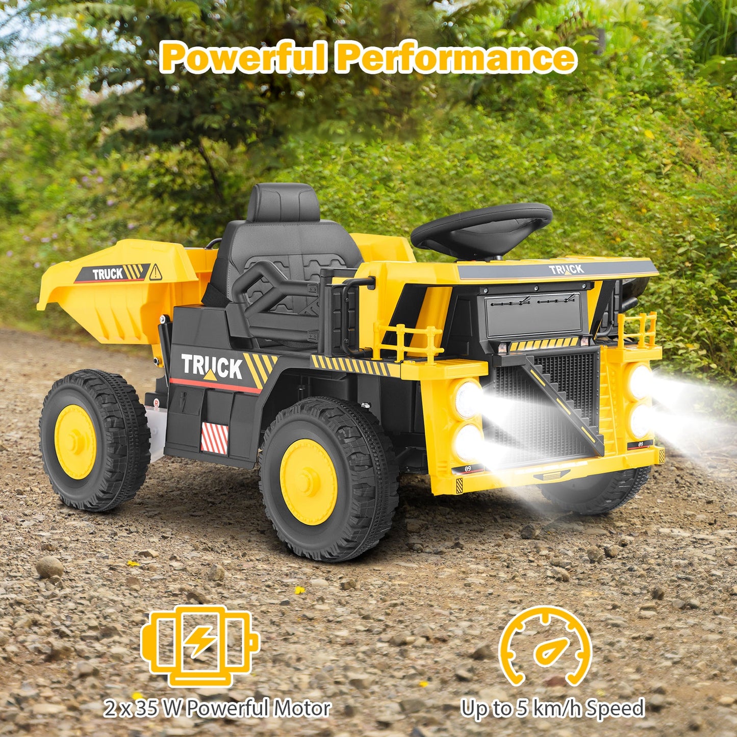 12V Kids Electric Ride on Dump Truck with Remote Control for Aged 3+-Yellow