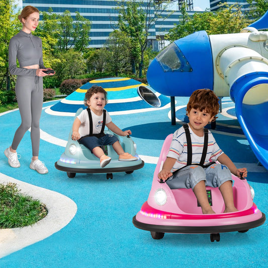 12V Kids Ride On Bumper Car with Dual Joysticks and 5 Light Effects-Pink