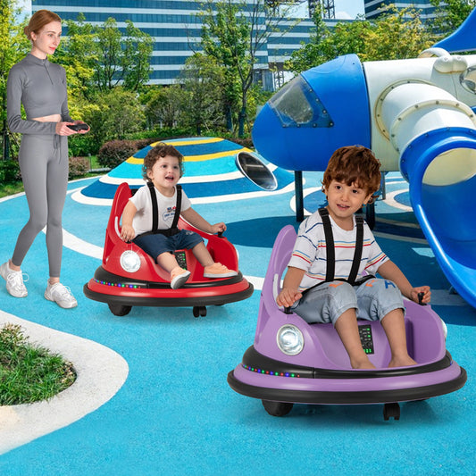 12V Kids Ride On Bumper Car with Dual Joysticks and 5 Light Effects-Red