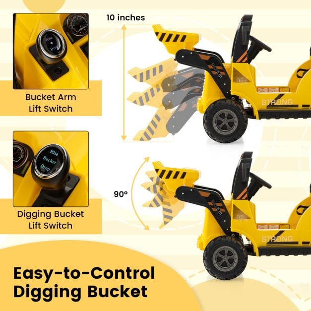 12V Kids Ride On Construction Tractor with Electric Bucket and Music-Yellow