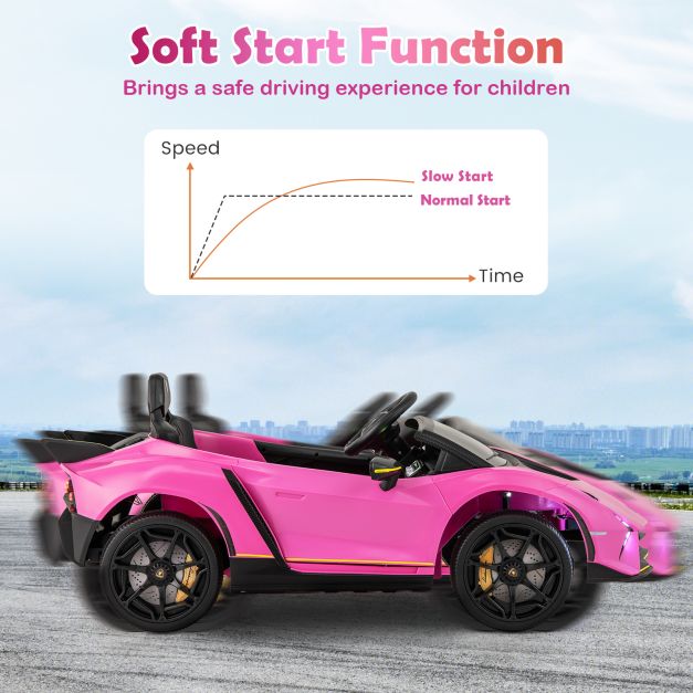 12V Kids Ride on Car 4WD Lamborghini Licensed with 3 Speeds and Music-Pink