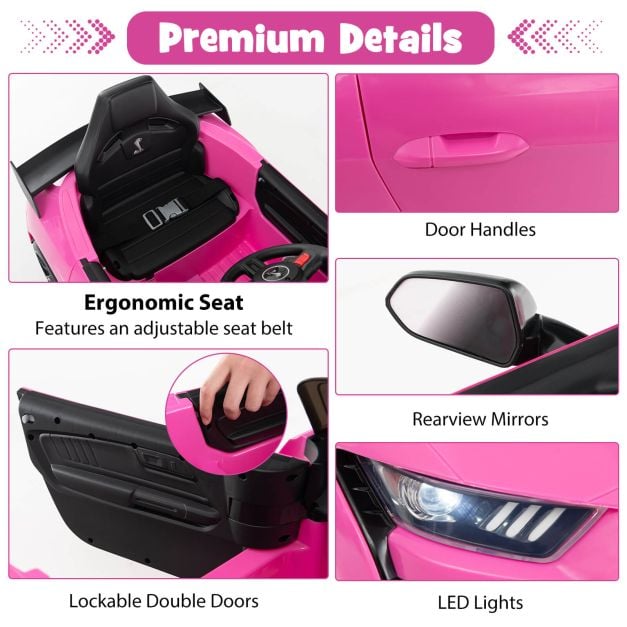 12V Kids Ride on Car Electric Licensed Ford Mustang Shelby GT500 for Kids Aged 3-8-Pink