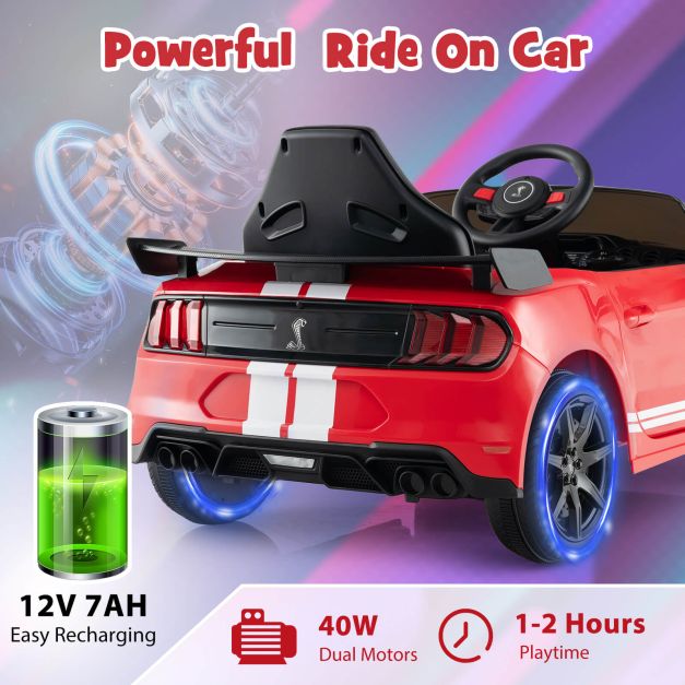 12V Kids Ride on Car Electric Licensed Ford Mustang Shelby GT500 for Kids Aged 3-8-Red