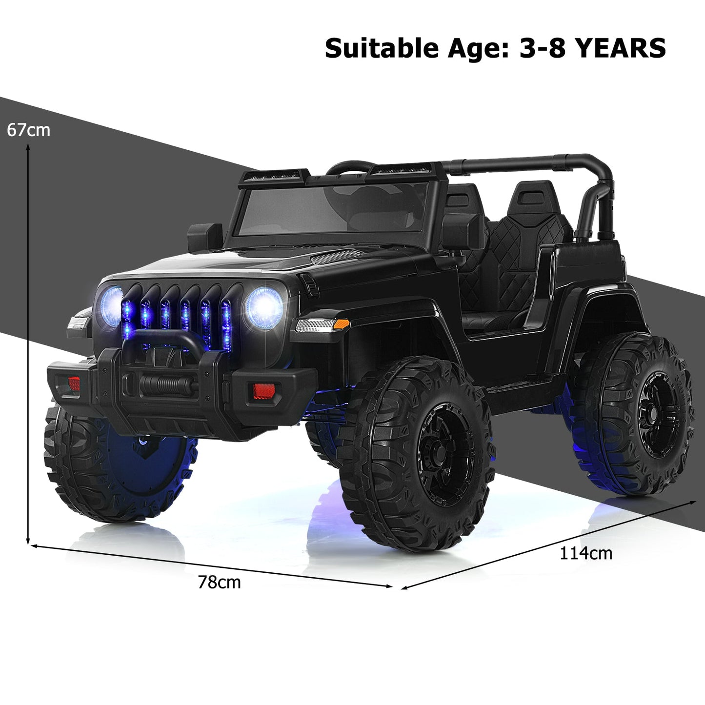 12V Kids Ride on Truck with 2.4G Parental Remote Control and Music-Black