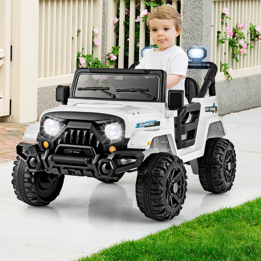12V Kids Ride on Truck with Remote Control and 3 Speeds-White