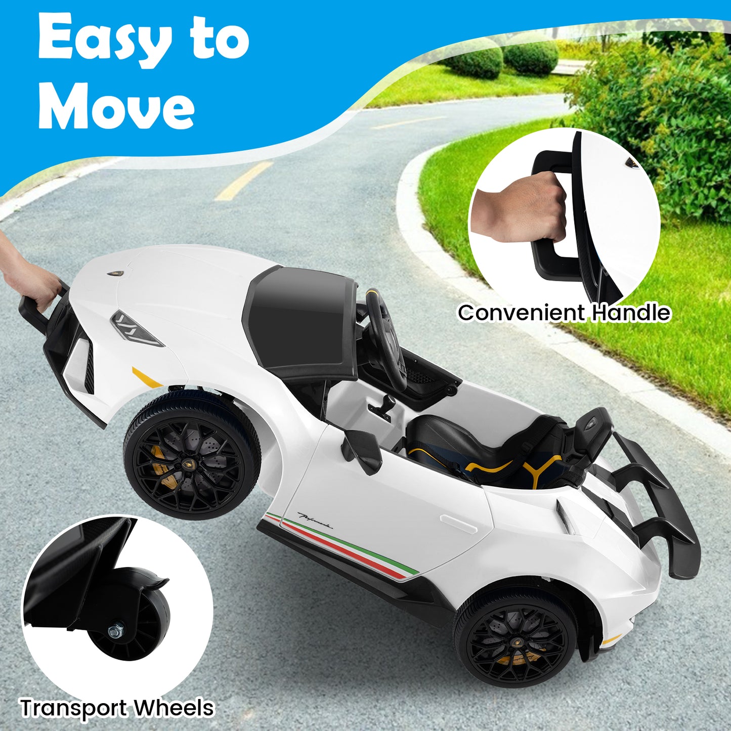 12V Kids Ride on Car Lamborghini with Remote Control and LED Lights-White